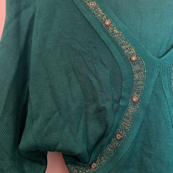 Baby Phat Vintage V-Neck quarter-sleeve Top-Green& Gold - Picture 6 of 8